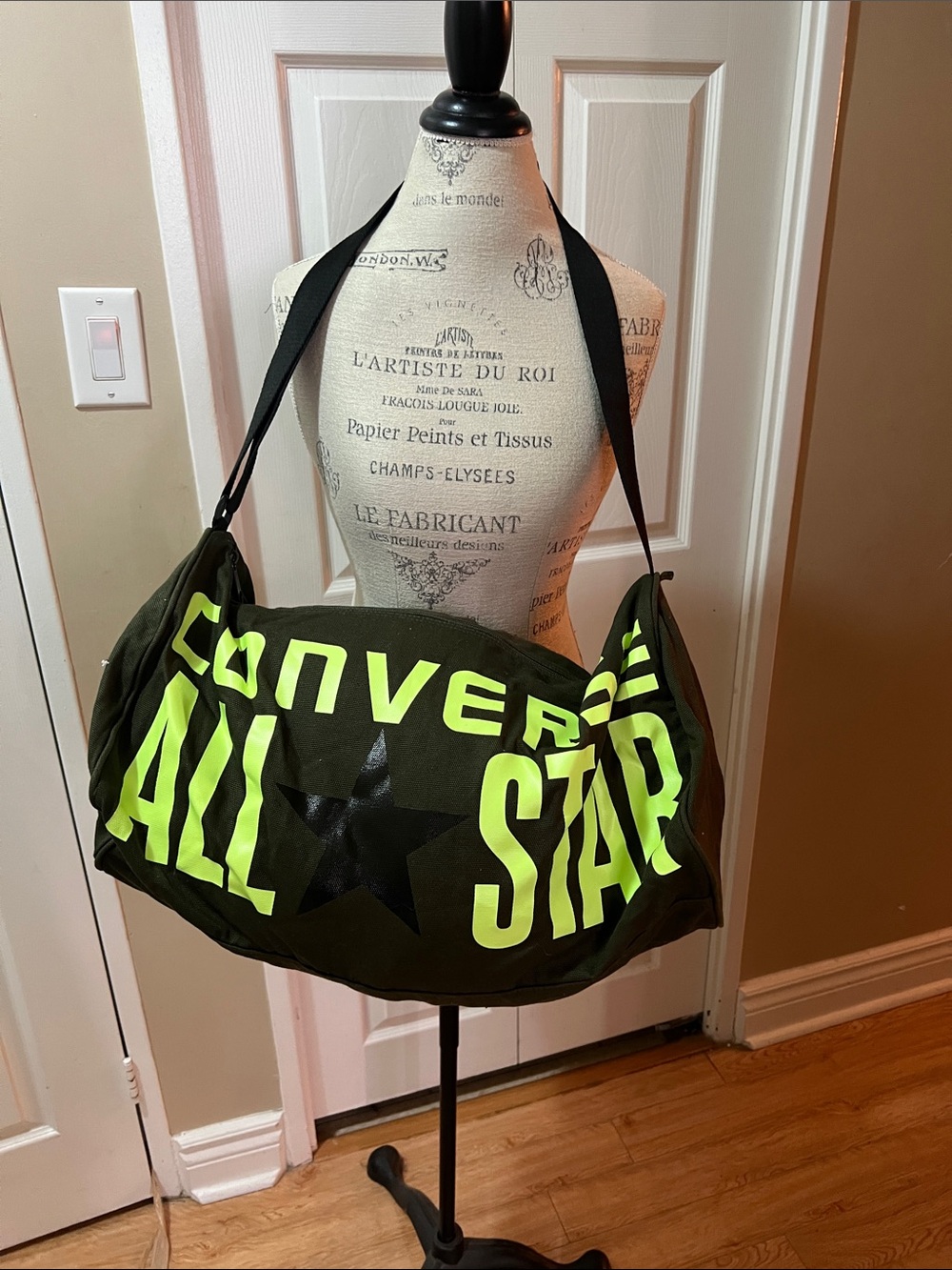 Converse All Star Olive Green Duffel Bag with Neon Logo